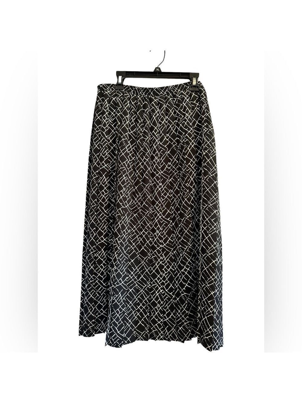 LESLIE FAY Black Pleated Skirt Vintage Abstract Design Stretch Waist - Size 8